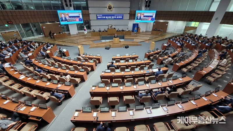 김완규 경기도의회 의원이 6일 '제371회 임시회 제2차 본회의'에서 5분 자유발언을 하고 있다. / 김교민 기자