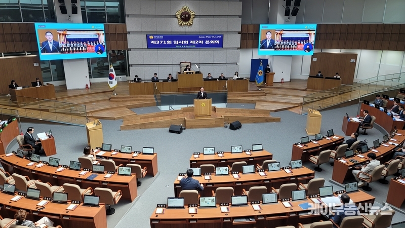 김완규 경기도의회 의원이 6일 '제371회 임시회 제2차 본회의'에서 5분 자유발언을 하고 있다. / 김교민 기자