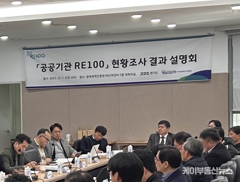 경기도환경에너지진흥원은 지난 7일 ‘공공기관 RE100’ 추진기반 마련을 위해 실시한 현황조사(에너지사용량, 태양광 잠재량 등) 용역 결과를 공유하고 향후 계획을 논의하는 설명회를 진행했다.