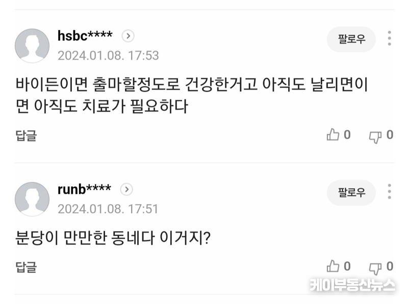 언론 보도에 달린 누리꾼들의 댓글 캡쳐./ 김교민 기자