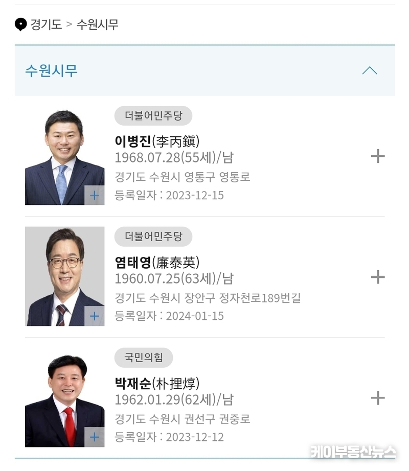 중앙선거관리위원회 수원 (무) 지역 예비후보 등록 현황 / 김교민 기자 