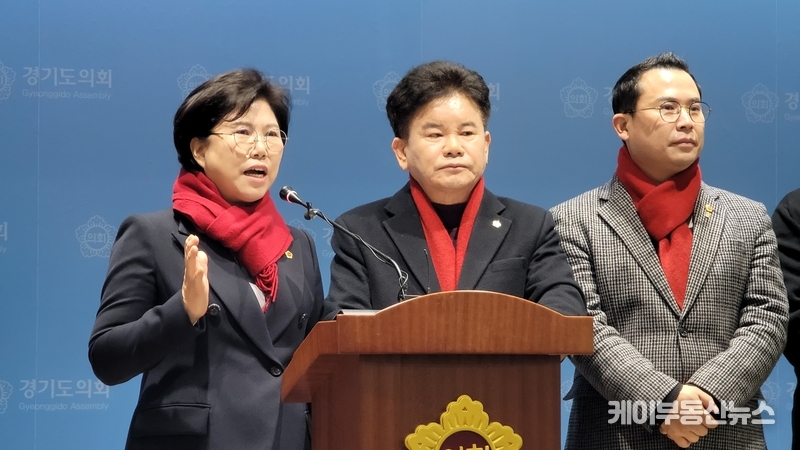 이애형 경기도의회 의원이 기자회견에서 발언을 하고 있다. / 김교민 기자