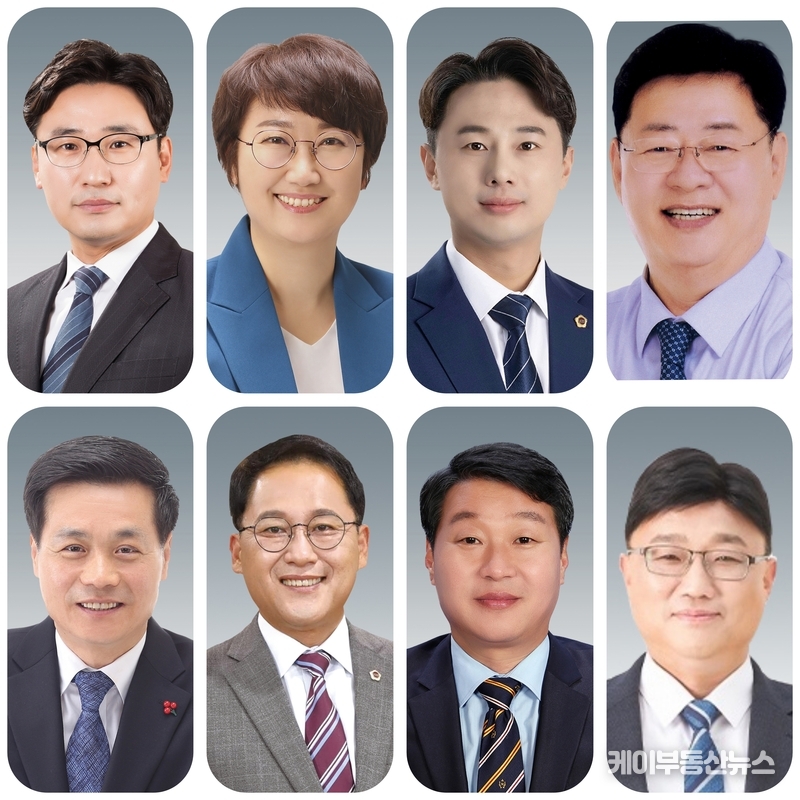 경기도의회 교섭단체 더불어민주당이 18일(목) 의원총회를 통해 후반기 상임위원장 인선을 마무리했다. (사진 왼쪽 상단부터 - 상임위원장 후보 ▲기획재정위원장 조성환(파주2) 의원, ▲경제노동위원장 고은정(고양10) 의원, ▲문화체육관광위원장 황대호(수원3) 의원, ▲보건복지위원장 이선구(부천2) 의원, ▲여성가족평생교육위원장 문형근(안양3) 의원, ▲교육기획위원장 안광률(시흥1) 의원, ▲경기도교육청 예산결산특별위장 강태형(안산5) 의원, ▲윤리특별위원장은 김회철(화성6) 의원이 추천됐다.) / 김교민 기자