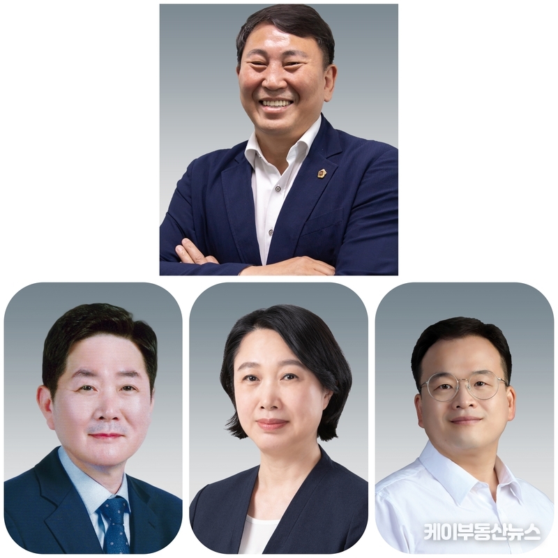 경기도의회 더불어민주당 명재성 정무수석(고양5, 사진 상단), (사진 하단 왼쪽부터 - 정무 부대표 조용호(오산2) · 이병숙(수원12) · 임창휘(광주2) 의원) / 김교민 기자