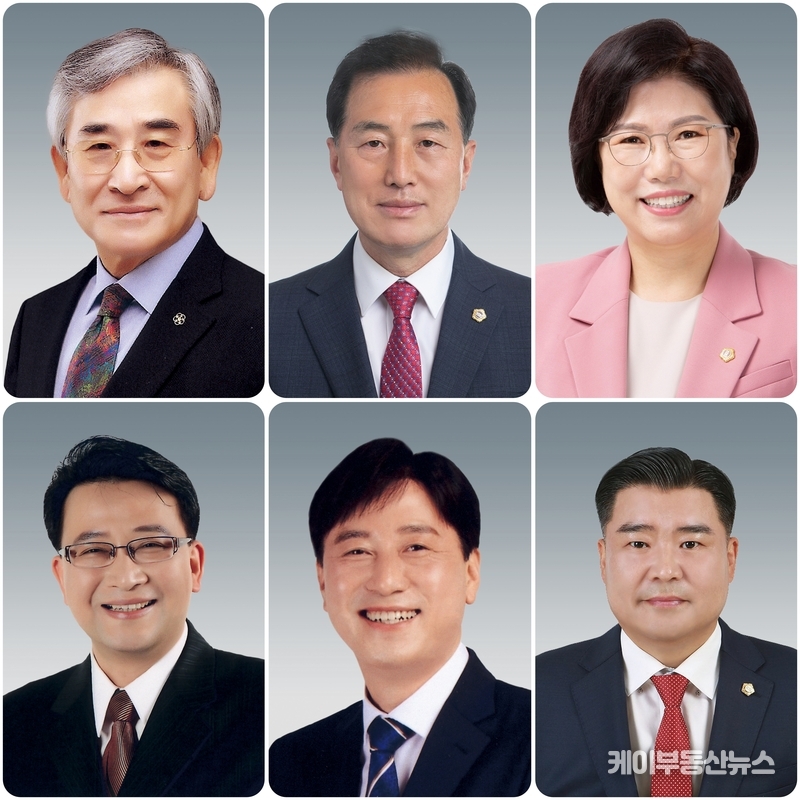 사진 위 왼쪽, 김시용 의원: 풍부한 원내 경험, 안정적 중재형 ; 가운데, 이제영 의원: 현 미래과학협력위원장, 행정과 의정 경력 ; 오른쪽, 이애형 의원: 현 교육행정위원장, 여성 정책 분야 전문가, 의원단 내 온건 실용 이미지<br>
아래 왼쪽, 백현종 의원: 현 도시환경위원장, 결단력과 추진력 ; 가운데, 김영기 의원: 지역밀착형 이슈 주도, 대외협상 역량 주목, ; 오른쪽, 이한국 의원: 초선 중 가장 강경한 메시지, 대중정치 친화도 높음