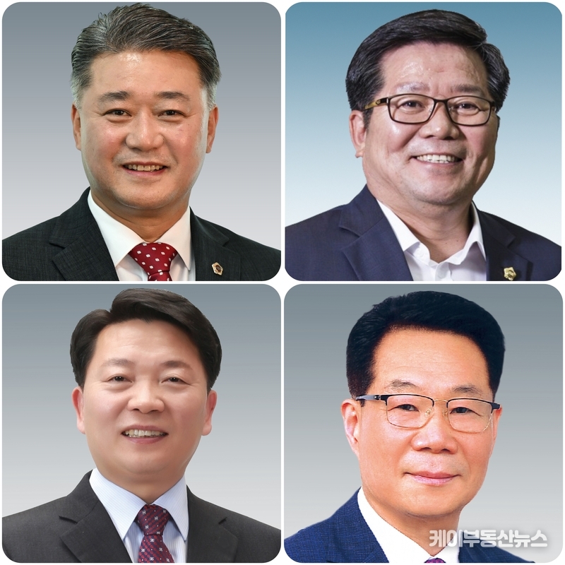 사진 왼쪽 위, 김정호 의원은 2022년 하반기부터 대표직을 사실상 수행해왔다. ; 오른쪽 위 , 허원 의원: 비상대책위원장, 대표의원직 무효소송 주도, 현 건설교통위원장<br>
왼쪽 아래, 방성환 의원: 정상화추진단 출범 주도, 현 농정해양위원장 ; 오른쪽 아래, 유영두 의원: 소송 당사자이자 유일하게 상임위원장 미배정, 광주시갑 당협위원장 