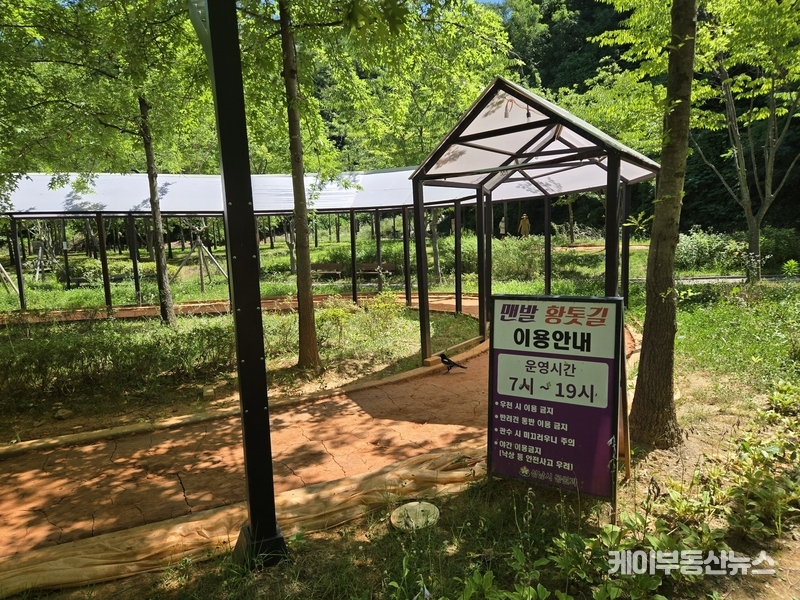 (사진 - 성남시 수정구 위례근린공원 황톳길(청량산·남한산성 등산로 입구) 7월12일 오전) , 성남시 수정구 위례근린공원… “걷고 싶은 길은 이렇게 다르다” – 황토 품질부터 그늘막까지 '체계적 관리' / 김교민 기자