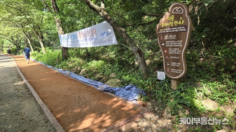 26일 오전, 광교산 황톳길을 찾은 시민들은 “이제야 황톳길다운 느낌이 났다”, “발바닥이 편하고 걷기 좋아졌다”며 달라진 현장을 반겼다. / 김교민 기자