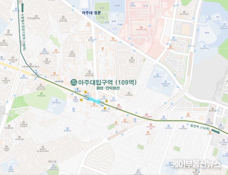 동탄인덕원선 아주대입구역 위치 (계획안) 