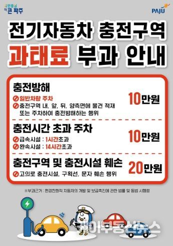 파주시, 전기차 충전 방해행위 단속…과태료 최대 20만 원