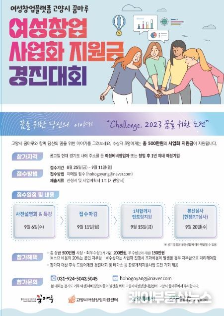 고양특례시, 여성 창업가 찾는다…'2023 여성창업 사업화지원금 경진대회'