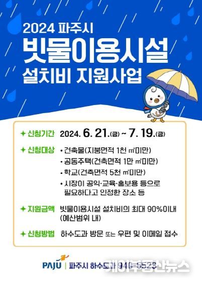 파주시, 빗물이용시설 설치비 최대 2천만 원 지원