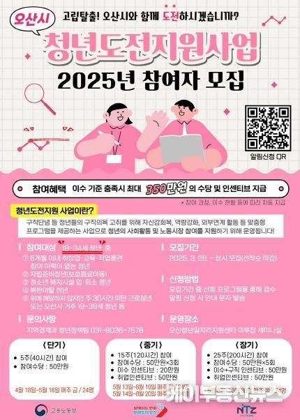 오산시, '구직 포기 청년 지원' 청년도전지원사업 참여자 모집