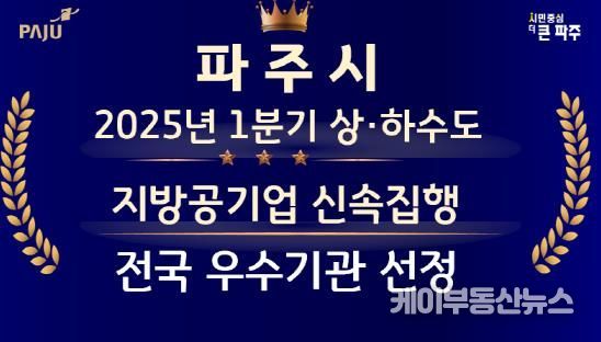 파주시, 2025년 1분기 상하수도 지방공기업 신속집행 우수기관 선정