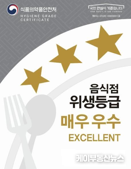 '매우 우수' 위생등급 지정 현판 (별3개 표시)