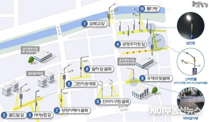 용인특례시가 처인구 중앙동 일원에 범죄예방 환경디지안 시설물 설치 사업을 진행 중이다