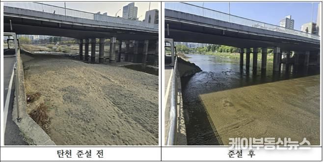 성남시 분당구 야탑동 지역 탄천 준설 전후 비교