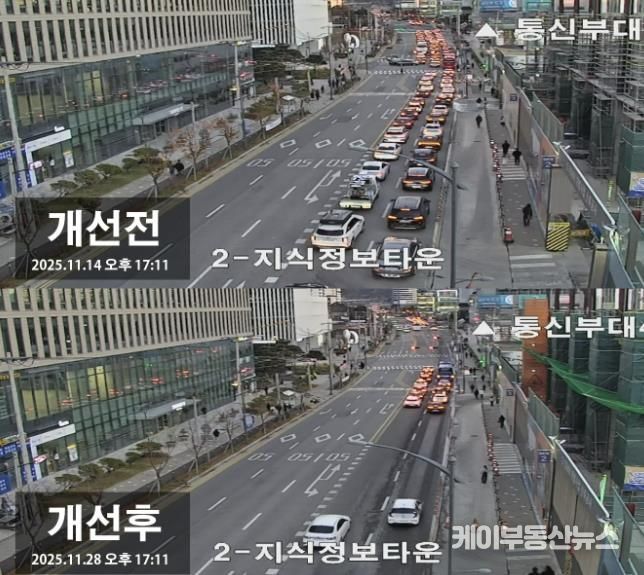 과천대로7길 퇴근시간대 모습(개선 전후)