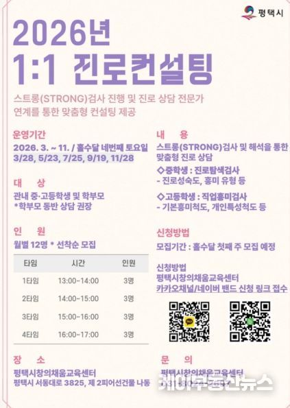 평택시, 1대1 맞춤형 진로 상담 운영