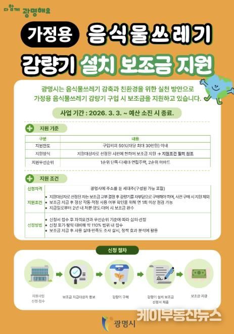 가정용 음식물쓰레기 감량기 설치 보조금 지원 안내문.