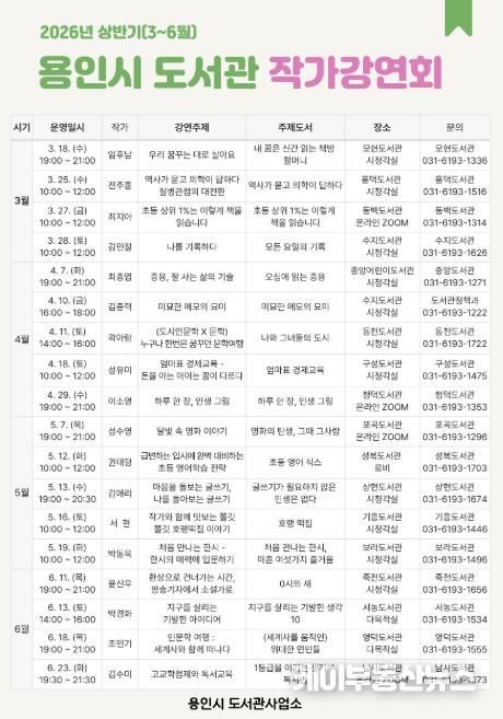 2026년 용인시 도서관 작가강연회 홍보물